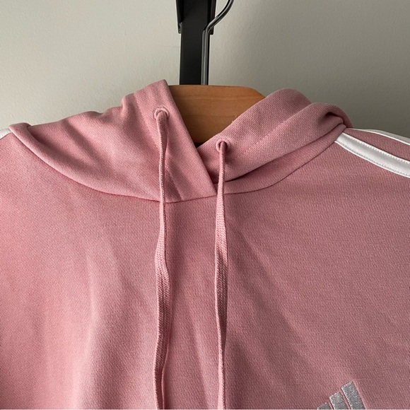 Adidas Essentials 3 Stripe Cropped Hoodie Pink Pullover Womens Size Medium - Picture 5 of 7